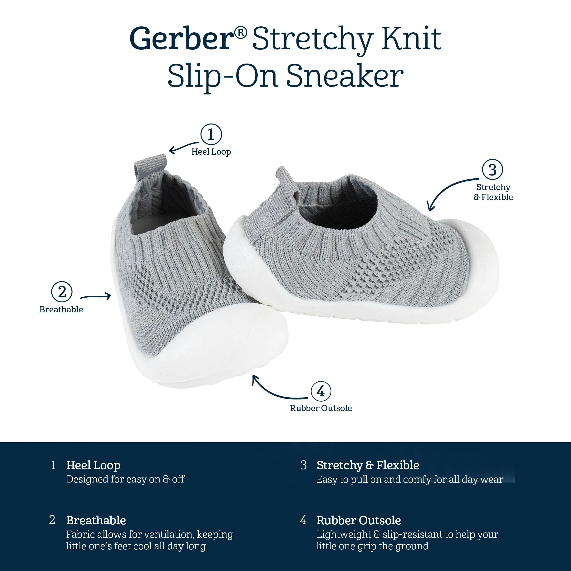 Baby Neutral Gray Stretchy Knit Slip-On Sneaker