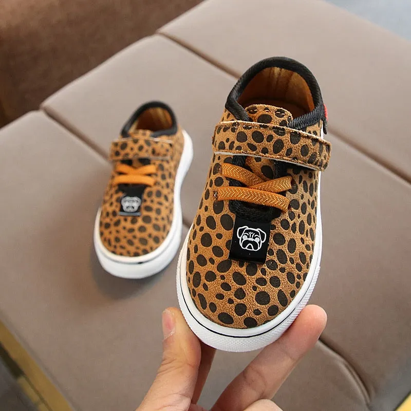 Breathable Leopard Animal Print Design Canvas Light Shoes For Kids