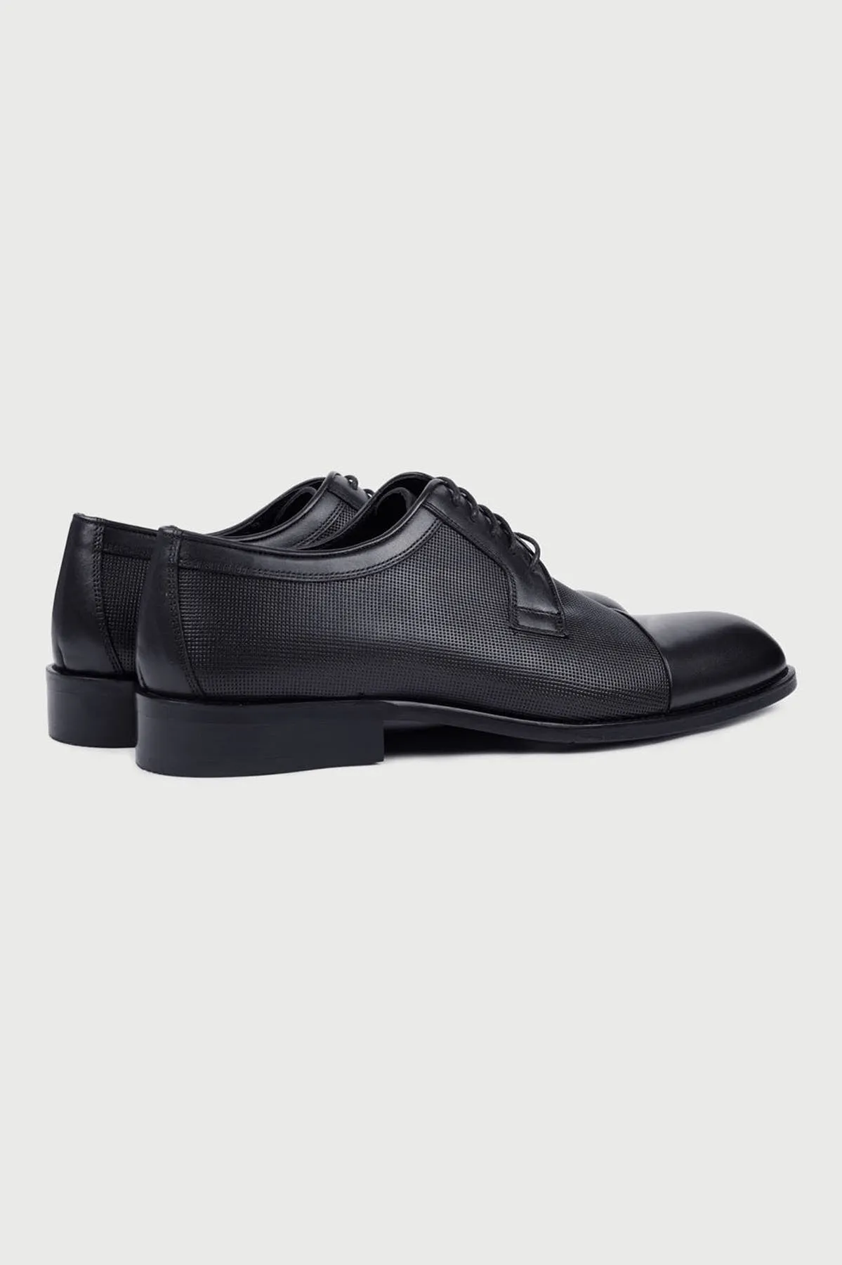 Classic 100% Leather Black Aniline Cap Toe Lace-Up Shoes