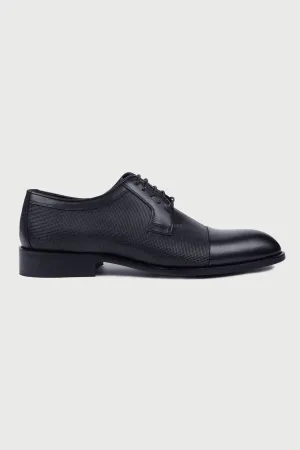 Classic 100% Leather Black Aniline Cap Toe Lace-Up Shoes