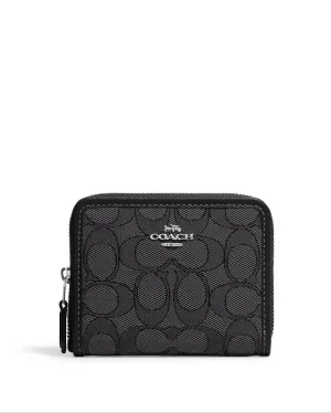 Coach Women's Black Smoke Black Multi Small Zip Around Wallet In Signature Jacquard