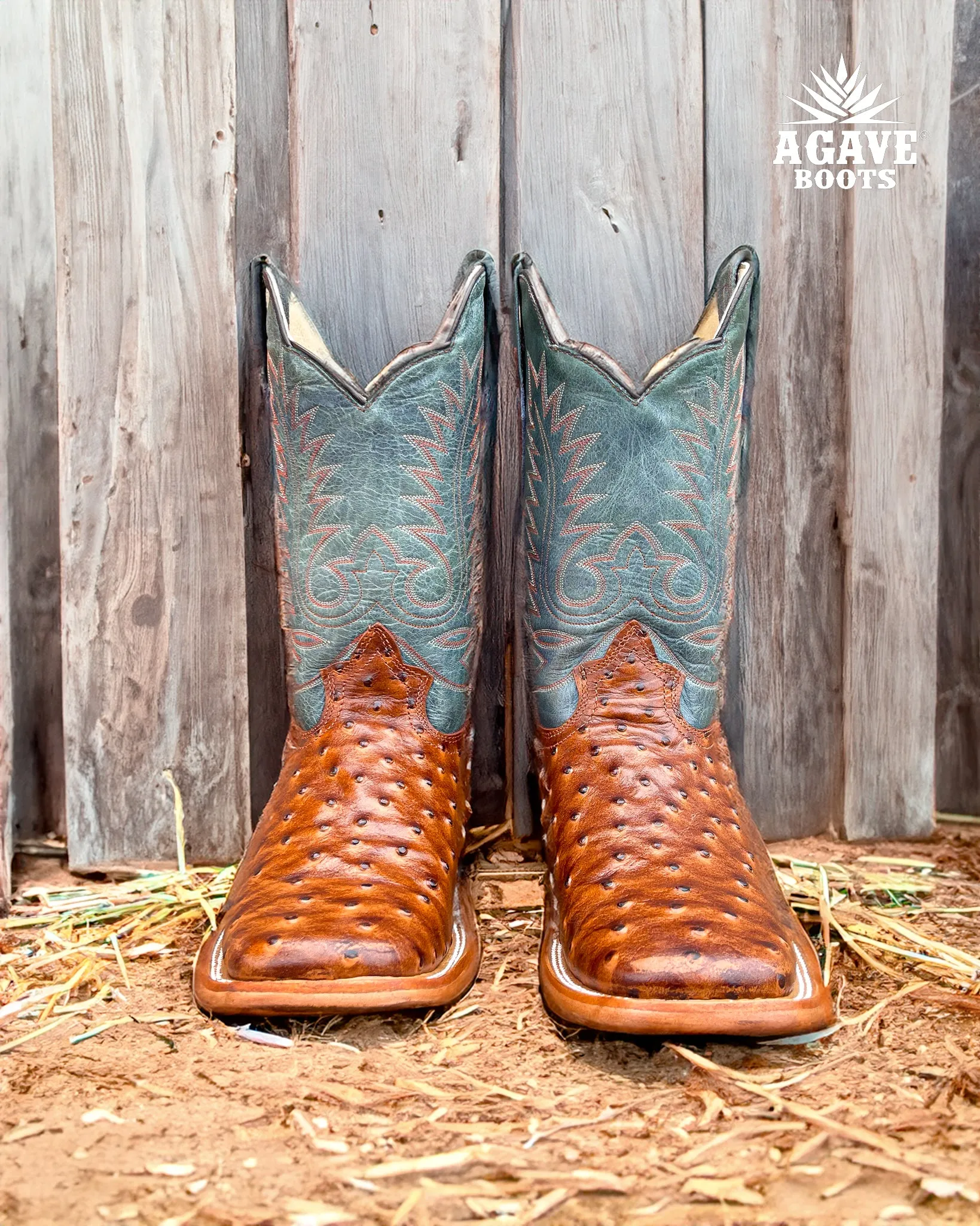 COGNAC OSTRICH | MEN SQUARE TOE WESTERN COWBOY BOOTS