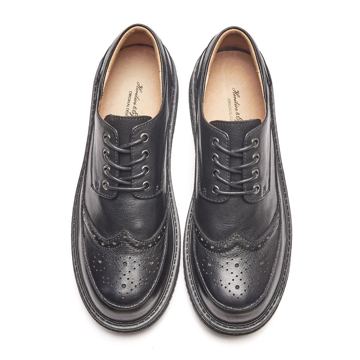 Comfort Soul Brogue Wingtip Black Lace Up Leather Shoes