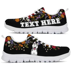 Custom Name Husky Sneaker, Husky Flower Floral Colorful Dog Lovers Sneakers Gym Running Shoes, Best Running Shoes