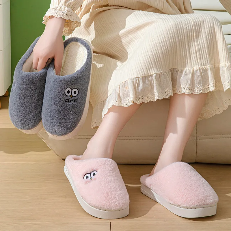 Cute Cartoon Big-eyes Slippers For Couples Winter Warm Non-slip Floor Bedroom Slipper Home Men And Women House Shoes