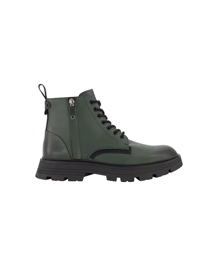 DKNY Men's Lace-Up Rubber Sole Work Boots with Side Zip green