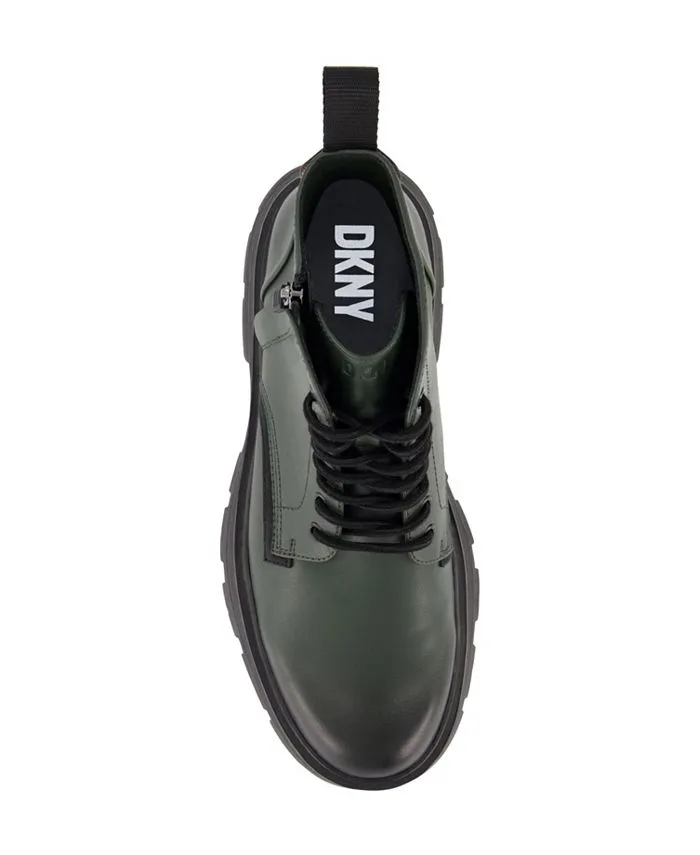 DKNY Men's Lace-Up Rubber Sole Work Boots with Side Zip green