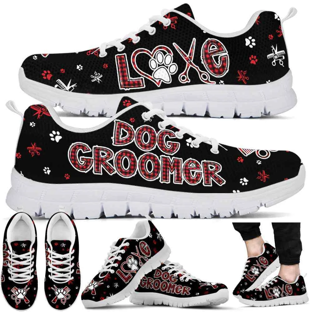 Dog Groomer Sneaker, Dog Groomer Love Red Pattern Sneakers Shoes, Best Running Shoes, Unique Gifts For Dog Lovers