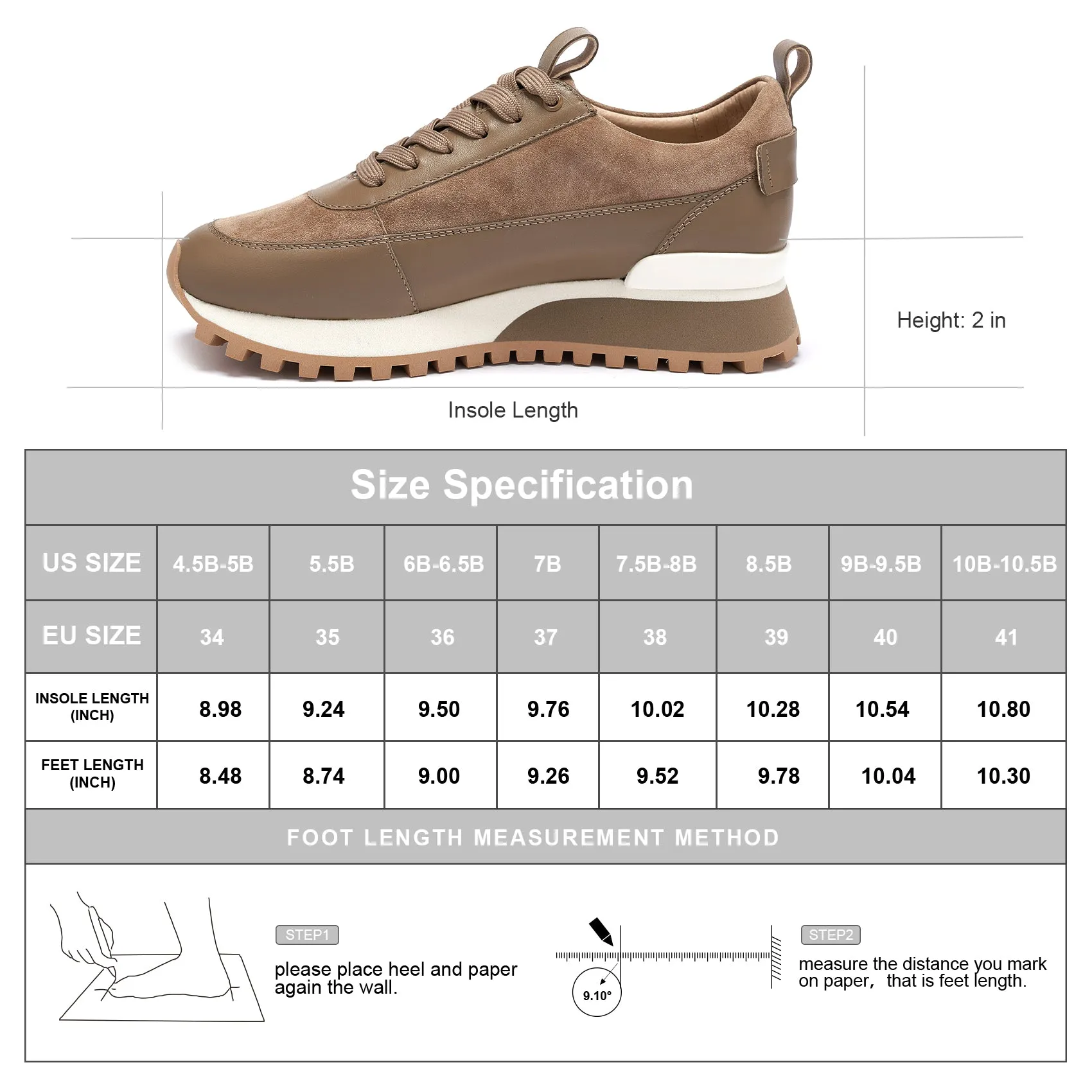 Jackie Shi ZOEL Women Fashion Sneakers Made of 100% Apricot Calfskin  & Suede  leather  and sheepskin lining, Casual Comfortable Running Shoes, Non-Slip Memory Foam Sneaker, Urban Lift Platform Sneaker