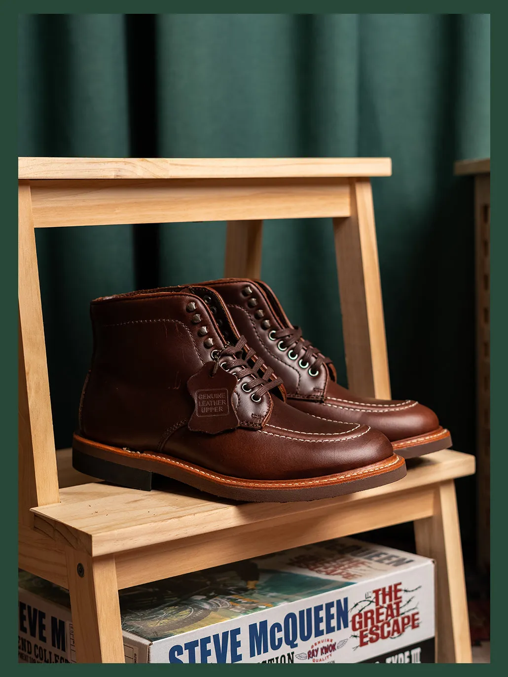 Men's Leather Moc Toe Boots