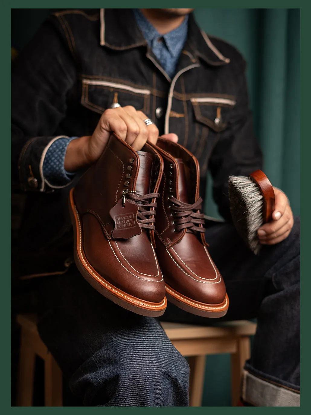 Men's Leather Moc Toe Boots