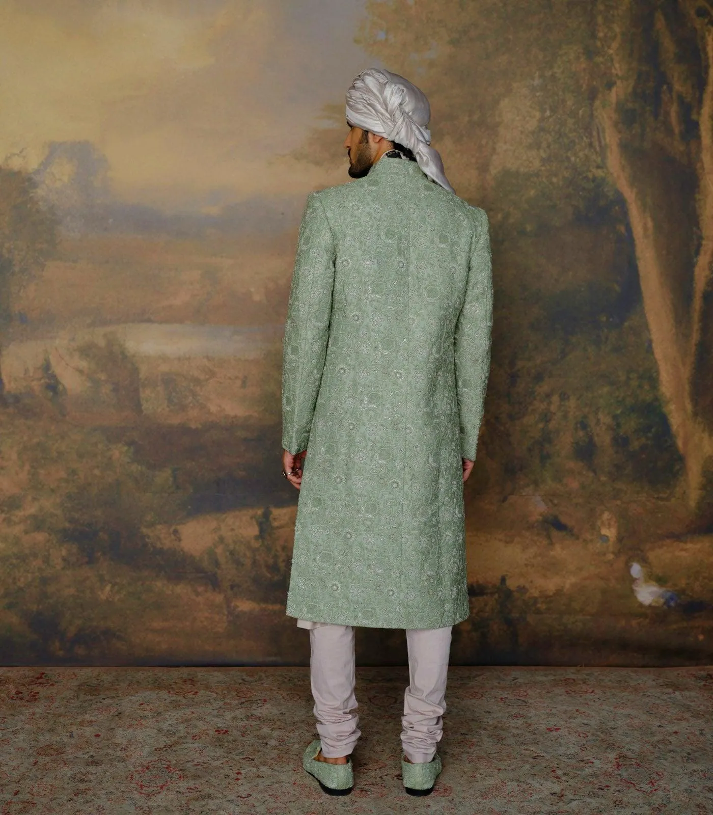 Mint Green Chikankari Sherwani Set