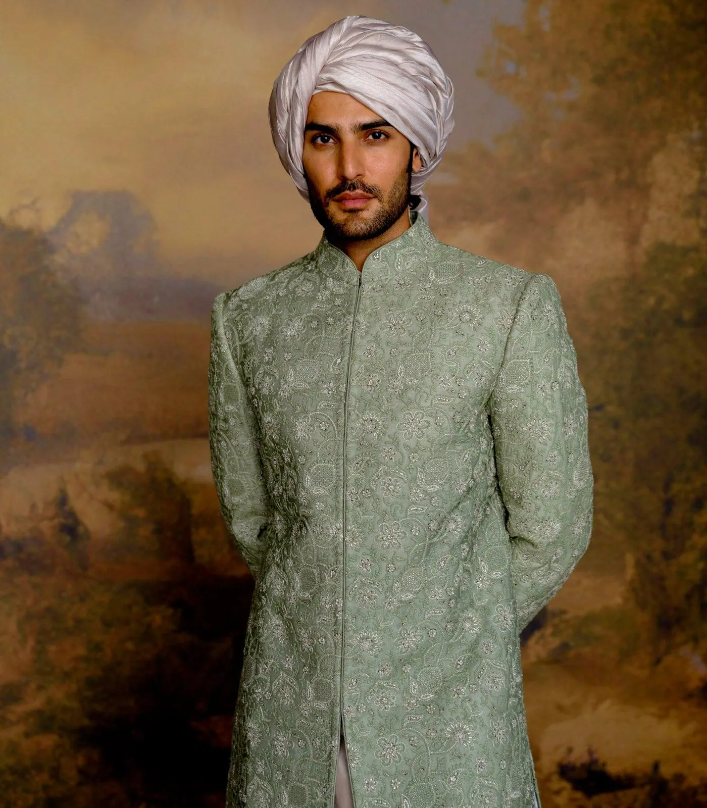 Mint Green Chikankari Sherwani Set