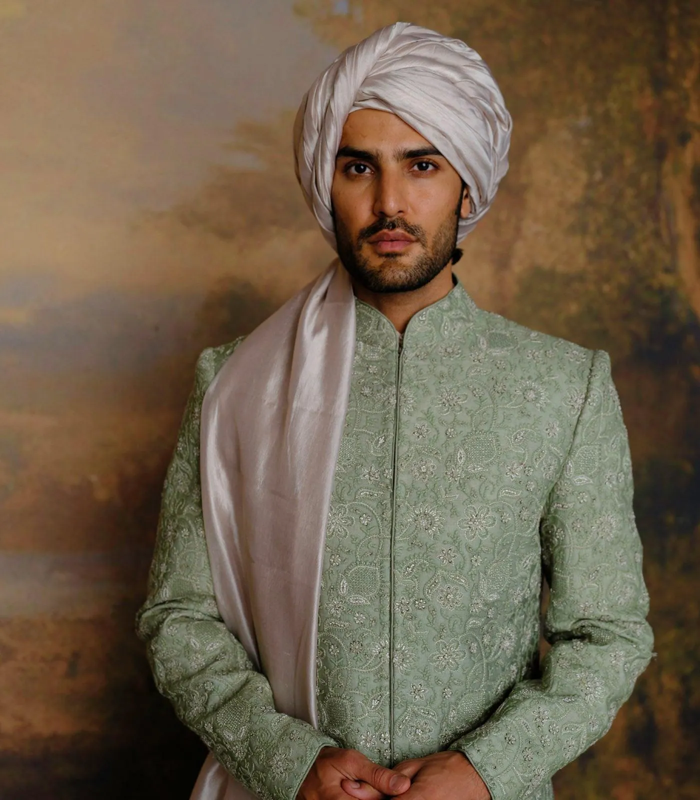 Mint Green Chikankari Sherwani Set