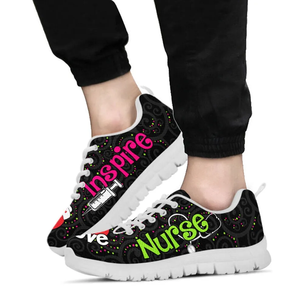 Nurse Sneaker, Nurse Love Inspire Black Sneakers Shoes, Best Shoes For Nurses