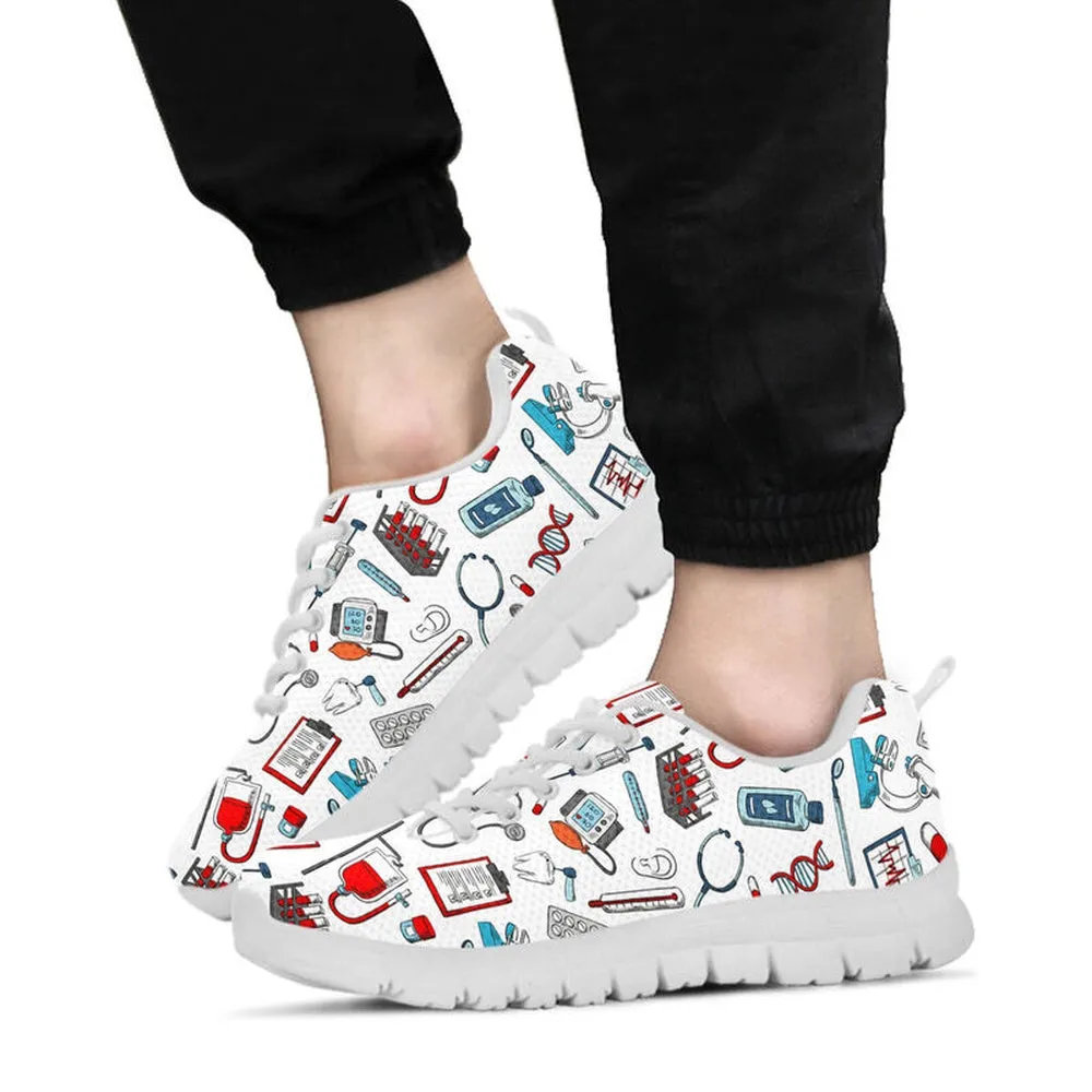 Nurse Sneaker, Nurse Pattern White Sneakers Shoes, Best Shoes For Nurses