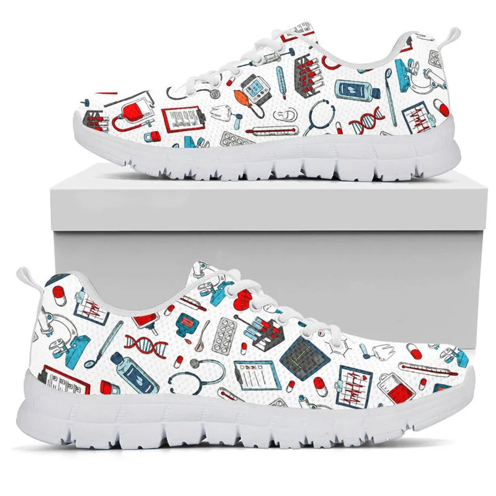 Nurse Sneaker, Nurse Pattern White Sneakers Shoes, Best Shoes For Nurses