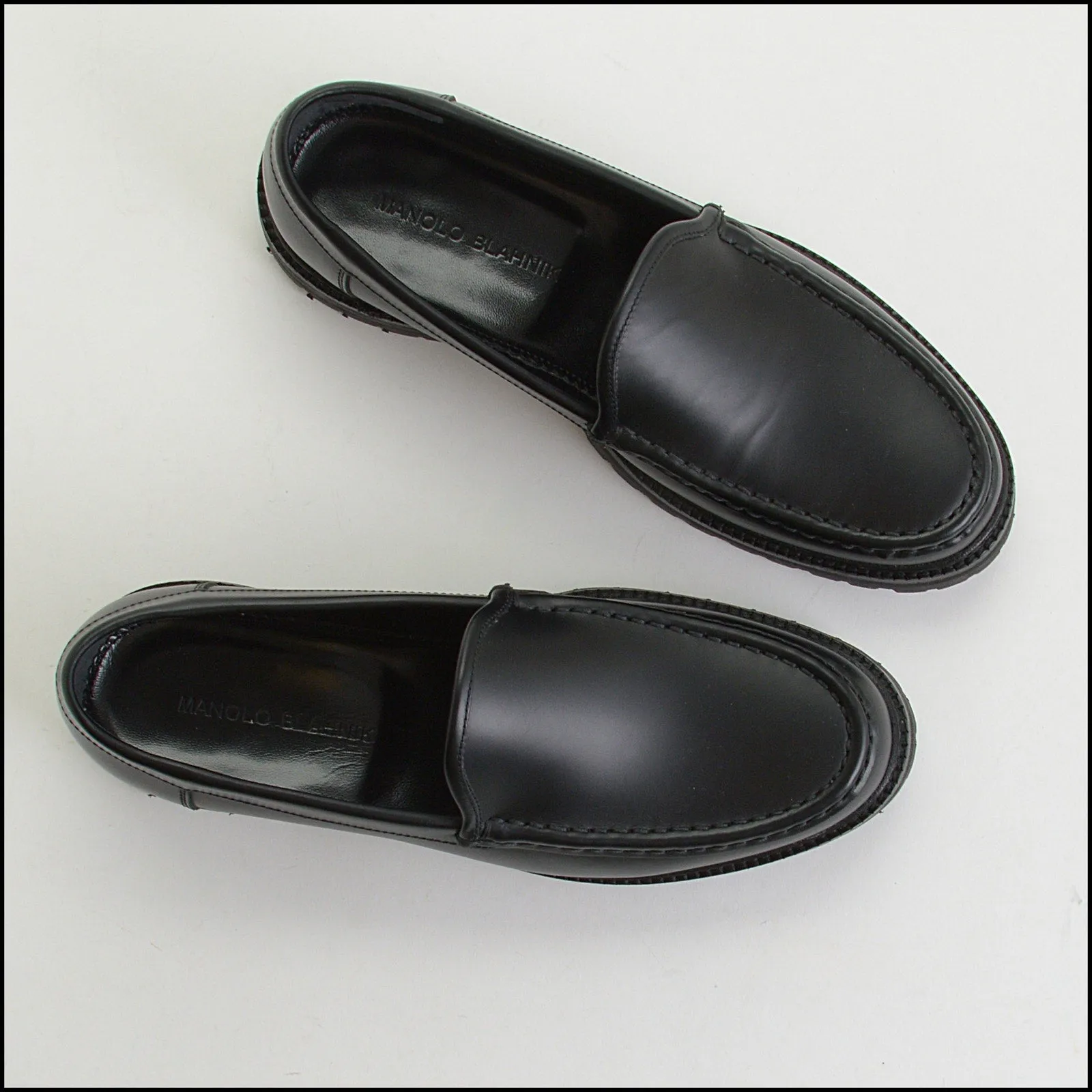 RDC14280 Authentic MANOLO BLAHNIK Black Dineralo Loafers Size 7.5