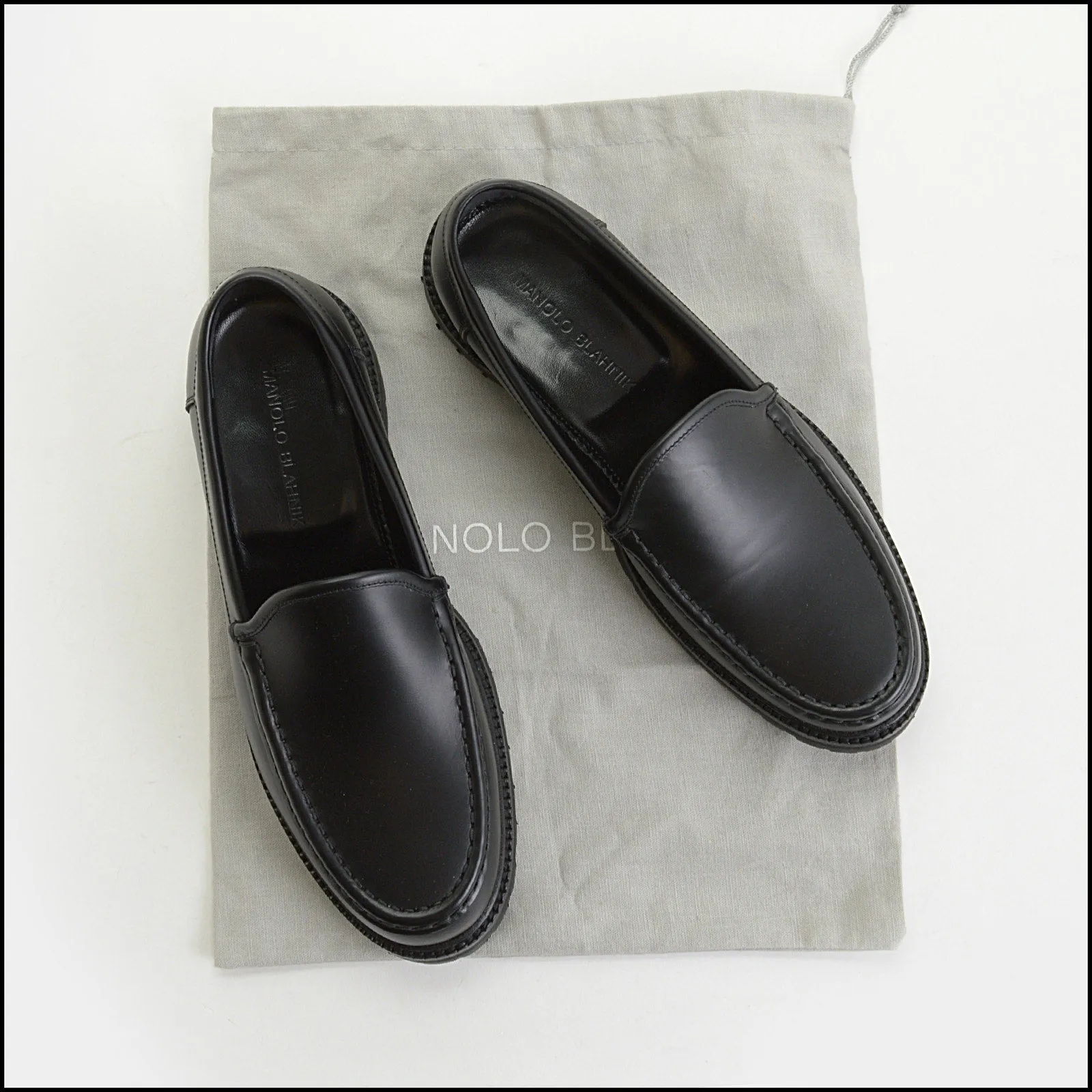 RDC14280 Authentic MANOLO BLAHNIK Black Dineralo Loafers Size 7.5