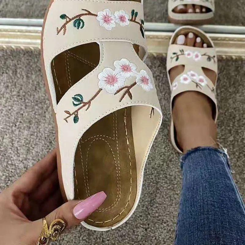 Women Summer Embroidered Open Toe Soft Most Comfortable Sandals