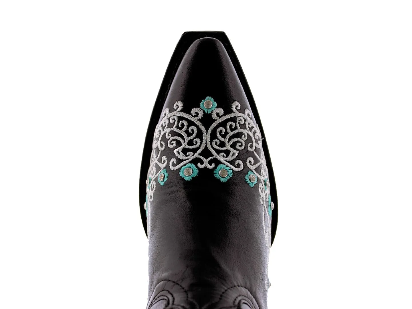 Womens Stella Black & Turquoise Leather Cowboy Boots - Snip Toe